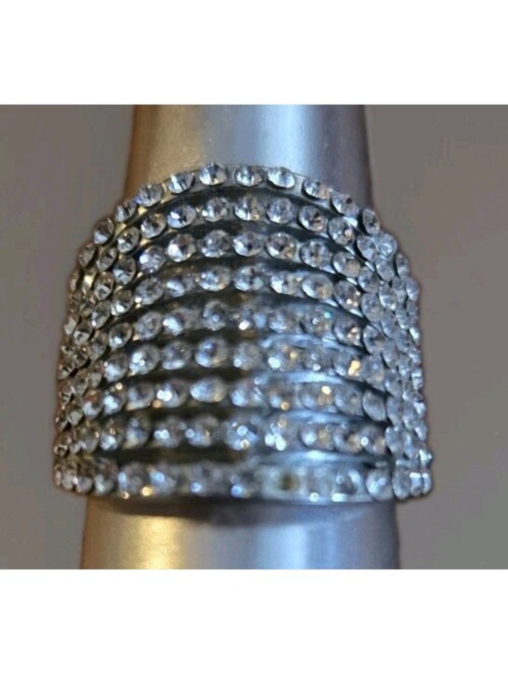 Unbranded Silvertone Crystal Rhinestones Pave Ring With Bling Size8 Missing Gems